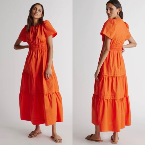 Quince Dresses & Skirts - Quince 100% Organic Cotton Poplin Tiered Maxi Dress Vermilion Red
